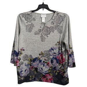 Alfred Dunner Womens Floral Tunic Top With Beaded Detail Gray Multi-Color SZ  Me